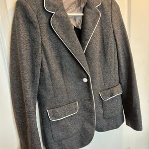 One of a Kind Women's Gray Blazer with White Trim
